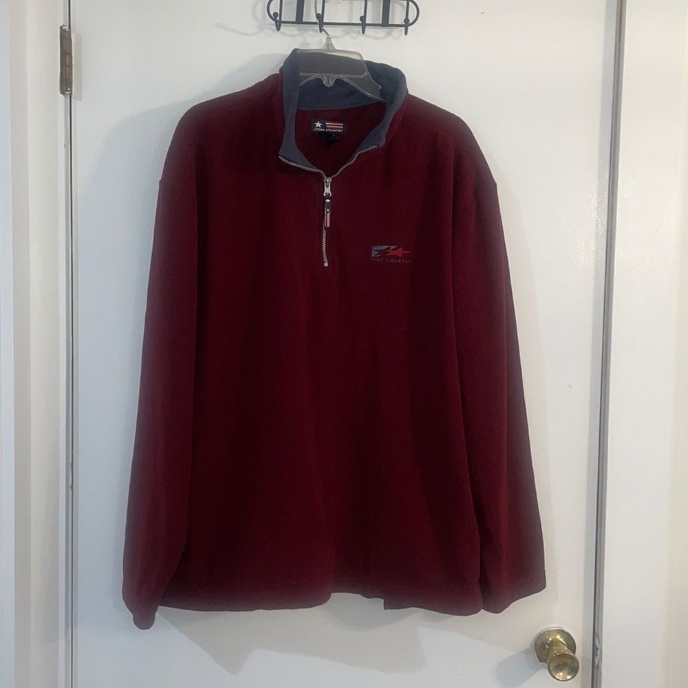 Free Country Mens Quarter Zip Ribbed Burgundy Pullover Sweater XL